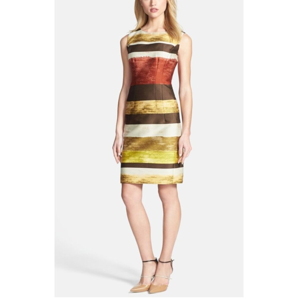 Lafayette 148 New York Dress 2 XS Orange Cream Brown Cotton Silk Sheath Pockets